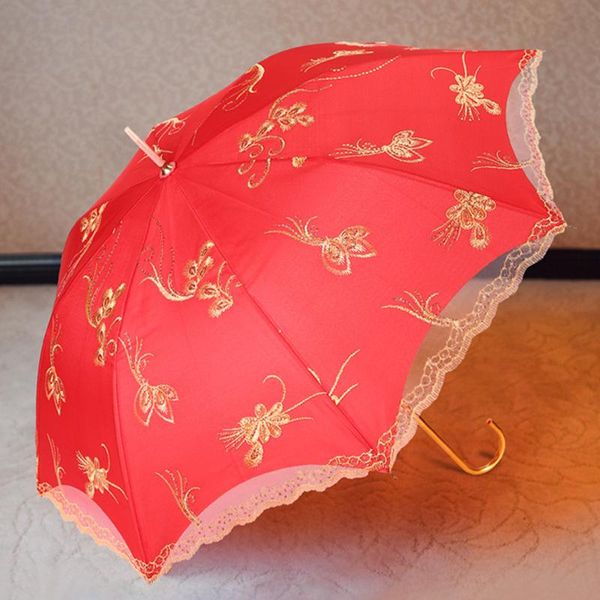 

umbrellas wedding supplies creative lace edge umbrella bride big red woman dowry
