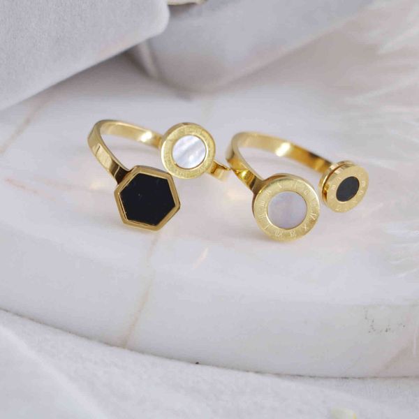 

design jewelry decorated titanium steel black white fritillaria round diamond cross thin ring for men and women fashion ol style, Silver