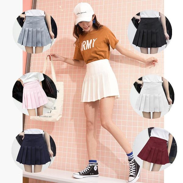 

skirts 2021 arrival womens women high waist a-line pleated skirt solid mini spring summer style cosplay, Black