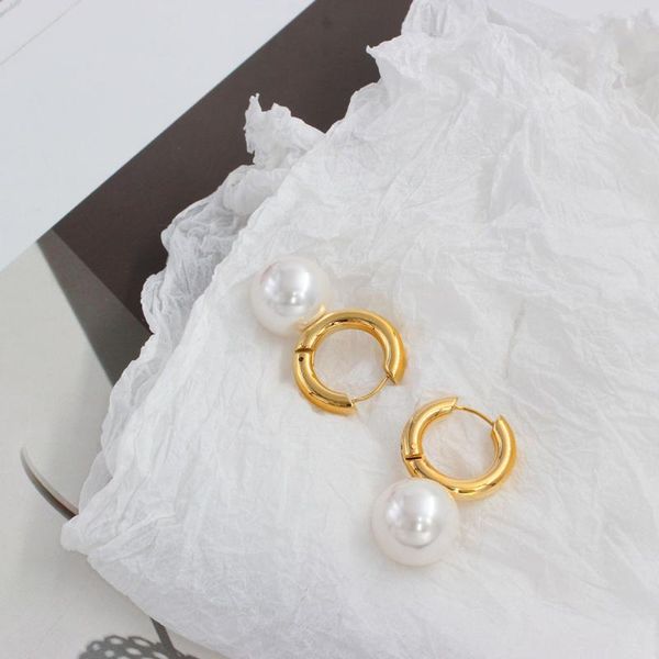 

hoop & huggie stainless steel gold pearl small earrings jewelry gift for him, Golden;silver