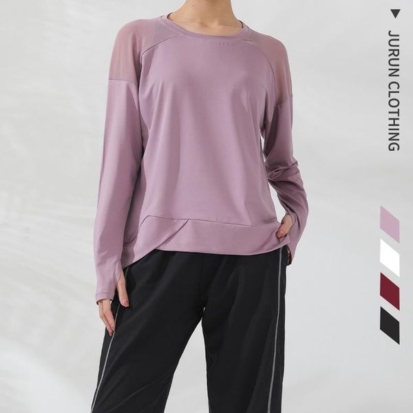 

long sleeve yoga wear women's breathable sportswear running workout long sleeve, White;red