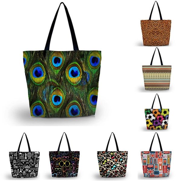 

shopping bags vintage prints women large shoulder bag retro style lady handbags pouch soft zipper summer beach foldable tote