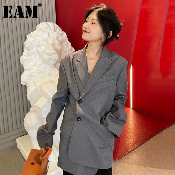 

women's suits & blazers [eam] women gray irregular pleated big size blazer lapel long sleeve loose fit jacket fashion spring autumn 202, White;black