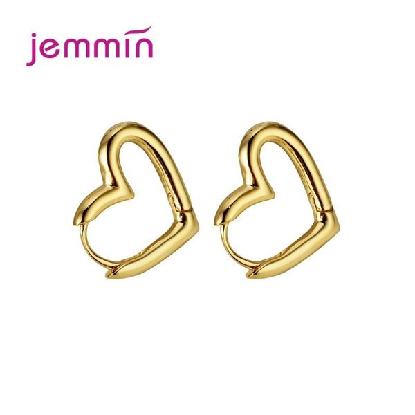 

hoop & huggie genuine 925 sterling silver glossy hearts earring for women gift simple fashion korea style jewelry bijoux, Golden;silver