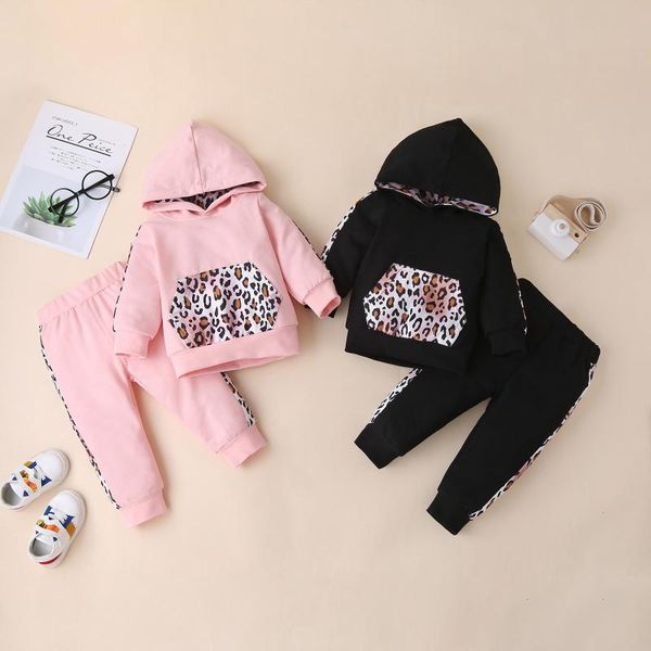 

toddler kids clothes baby boys girls fashion leopard hoodded long sleeve +pants outfits two pieces set roupa infantil menina, White