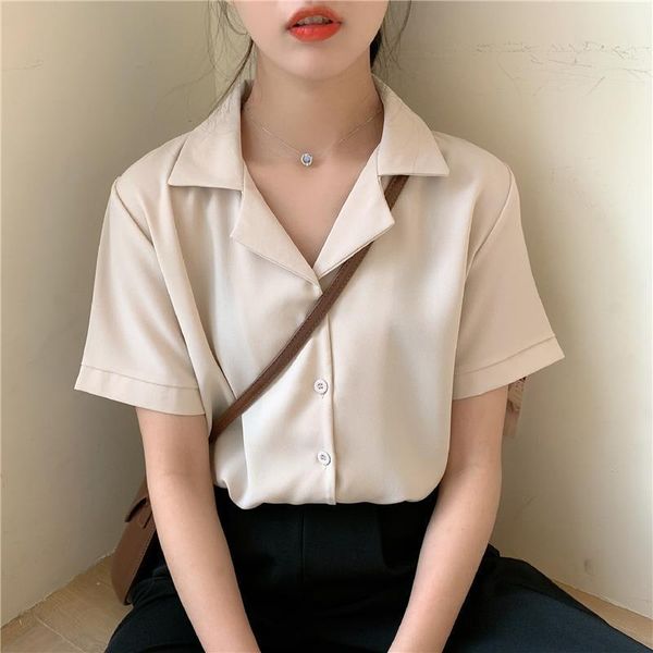 

fashion women chiffon blouse summer shirt short sleeve blouses white v neck korean style clothes office ladies #j35