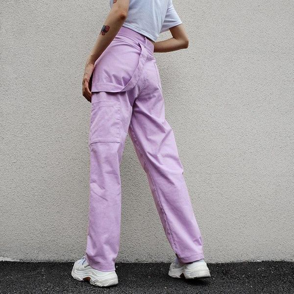 

women's pants & capris 2021 casual women straight fashion high waist loose full length trousers pockets zipper cotton purple pant, Black;white