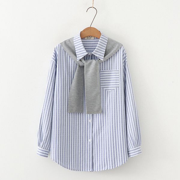 

2021 new striped shirts women fake two pieces blouses long sleeve girls spring news female clothes jxa3, White