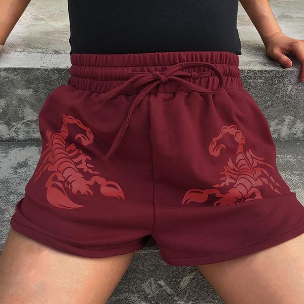 

women's shorts women 2021 summer high waist wear scorpion print loose leisure cotton student, White;black