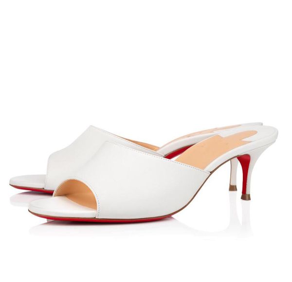 

luxury summer women's red bottom east mule slippers white black leather lady high heels famous party,wedding walking shoes eu35-43