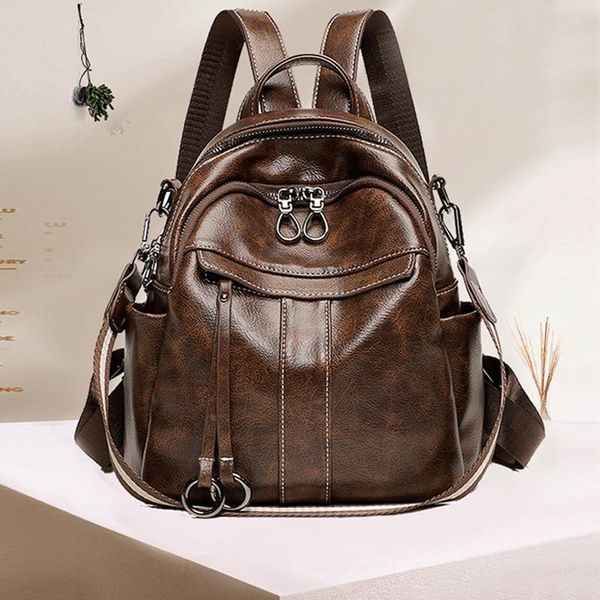 

outdoor bags fashion soft leather backpack women's 2021 spring style large-capacity retro travel simple kanken kawaii