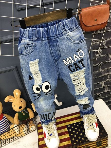 Pantaloni dei jeans delle ragazze dei neonati Pantaloni nuovi dei pantaloni dei bambini 1-7 anni Jeans delle ragazze dei ragazzi Jeans dei ragazzi dei pantaloni casual Jeans del gatto del fumetto per i bambini 210303