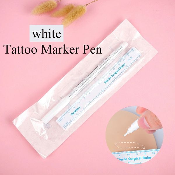 

5set white tattoo marker pen surgical skin microblading positioning tool with measuring ruler permanent accessories sterilized