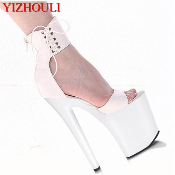 

classic 20cm gladiator super high heel platforms pole dance model shoes 8 inch ankle wrap dress wedding shoes, Black