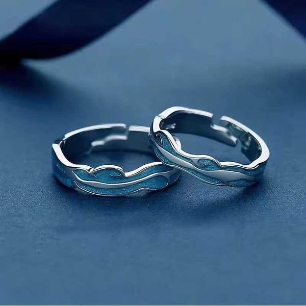 

wedding rings luxury blue enamel korean style romantic geometric adjustable jewelry for men women engagement anniversary gifts, Slivery;golden