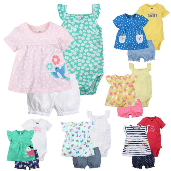 

short summer cotton new sve baby t-shirt suspender bag fart shorts 3-piece girls' suit, White