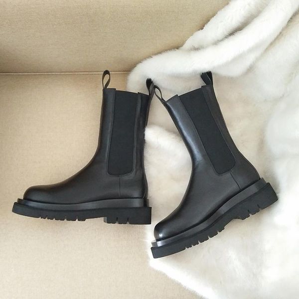 

boots black leather for women platform shoes snow winter waterproof autumn
