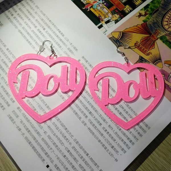 

dangle & chandelier 2021 fashion pink long hanging big heart earrings for women punk acrylic letter dou drop earring pendientes, Silver