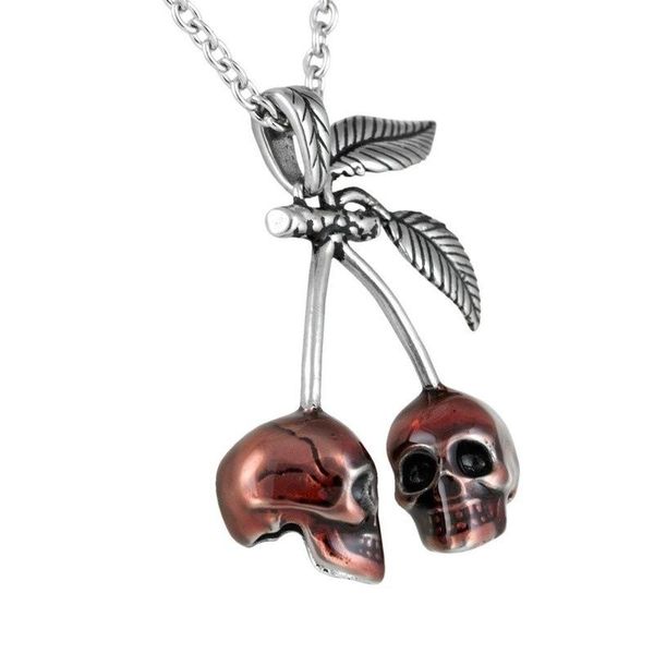 

pendant necklaces creative red cherry skull leaf necklace men and women retro punk hip hop club accessories banquet jewelry festivals, Silver