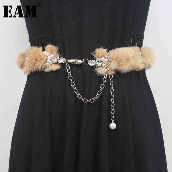 

[eam] fur spliced soft warm metal chain long belt personality women new fashion tide all-match spring autumn 2022 1de5960 aa220312, Black;brown