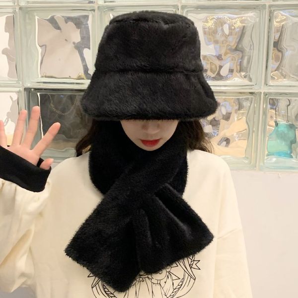 

lovely fisherman's hat autumn and winter thickened warm hat scarf two piece set imitation rabbit hair basin hat scarf set