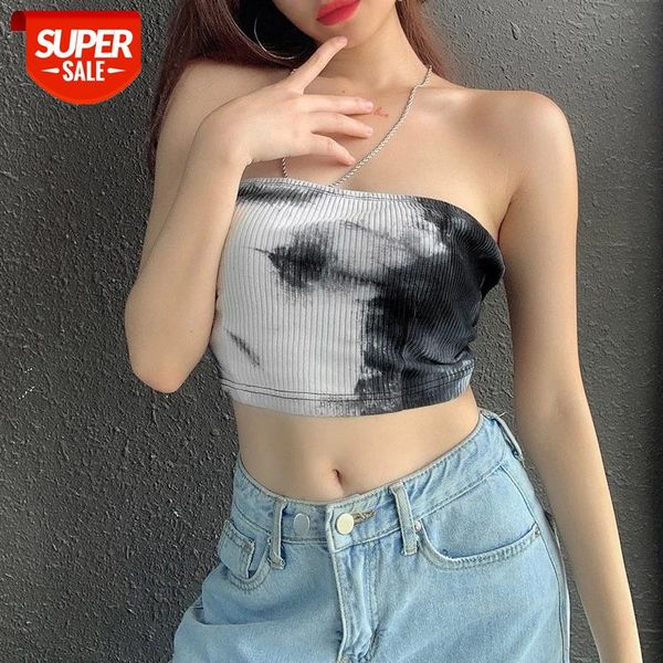 

hirigin women off shoulder strapless tank vest tie dyeing print summer bodycon slim tank crop camis clubwear outwear #or0g, White