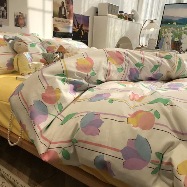 

bedding sets colorful design flower set kid teen girl,cotton twin full  home textile bed sheet pillow case duvet cover