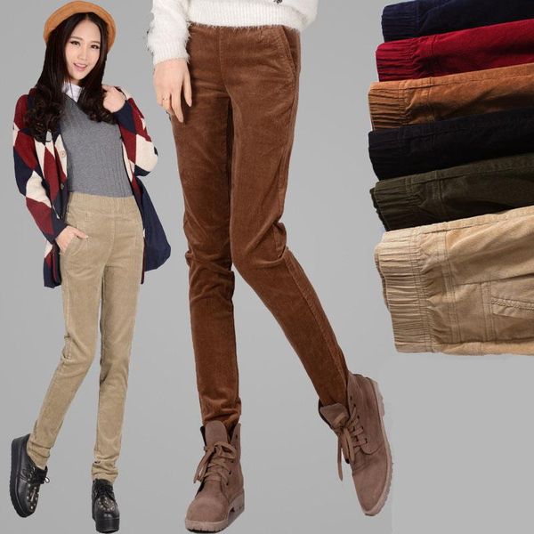 

women's pants & capris corduroy elastic waist small feet casual thickening high 26-40 large size long, Black;white