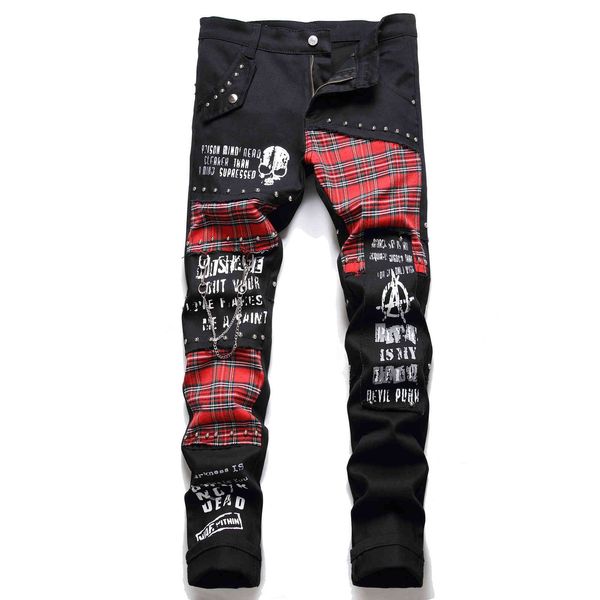 

jeans style stitching color matching bullet men's personalized pants, Blue