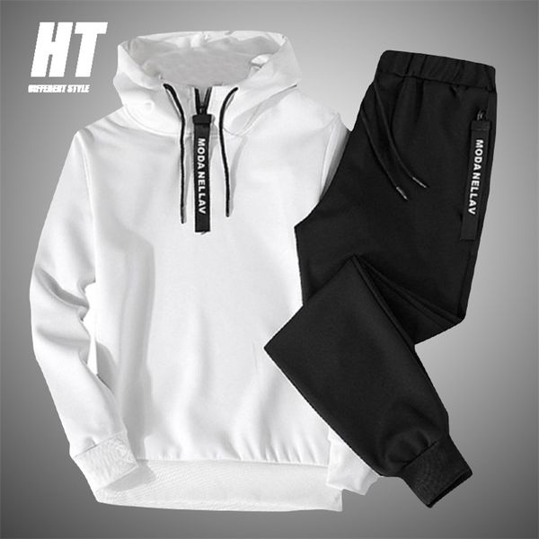 

solid color men's sportswear sets patchwork zipper tracksuit men spring casual hooded sweatshirt hoodies 2pc+pants jogging suit 211006, Gray