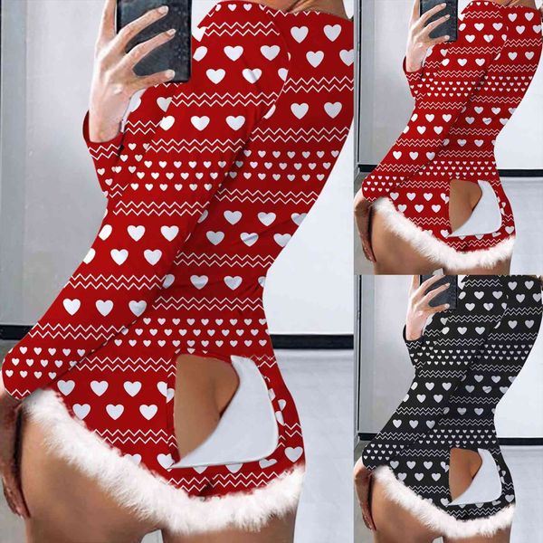 

heart print functional women romper buttoned butt flap adults pajamas plush button design plunge lounge short jumpsuits, Black;white