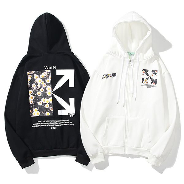 

little daisy open chest zipper hooded sweater for men and women, Black