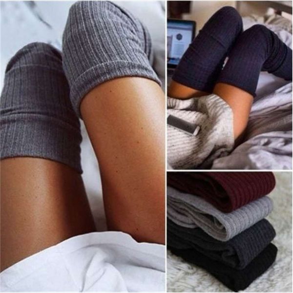 

over knee pile socks knitted women, Black;white