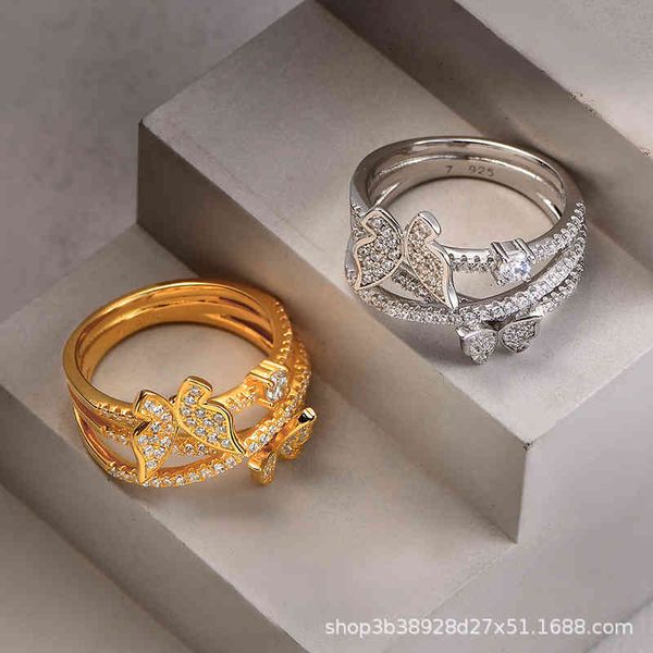 

band rings the s925 silver ins micro inlaid zircon butterfly is fashionable and boastful, plated with 18k gold