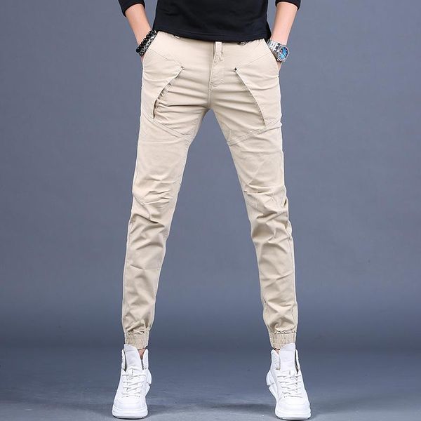 

new cargo pants fashion autumn winter men casual cotton slim fit khaki trousers, Black