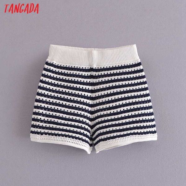 

tangada women elegant striped knit shorts strethy waist female retro basic casual shorts pantalones sw42 210609, White;black