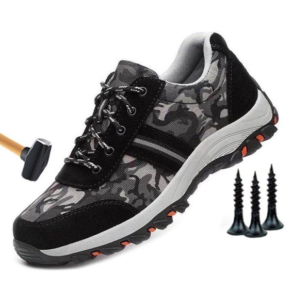 

boots work safety man shoes steel toe indestructible anti-puncture men slip-on male sneaker, Black