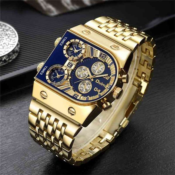Marke Oulm Quarzuhren Männer Militärische Wasserdichte Armbanduhr Luxus Gold Edelstahl Männliche Uhr Relogio Masculino 210804