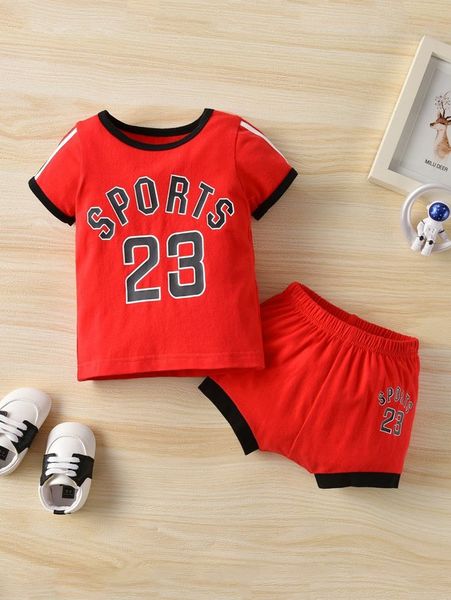 

baby letter graphic contrast binding tee & shorts she01, White