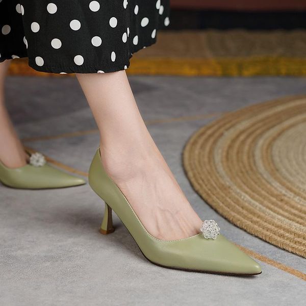 

dress shoes pointed toe party pumps office ladies on high heels women shoe 2022 crystals closed bombas, Black
