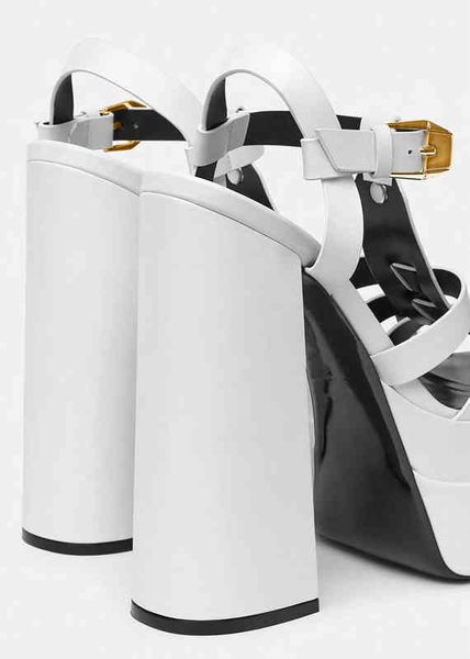 

2022 european and american high-heeled sandals round head thick heel two-layer water platform large women's shoes, Black