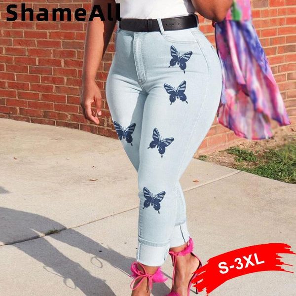 

women's jeans plus size butterfly print white blue skinny long 3xl vintage street distressed stretchy ripped melody denim pants y2k