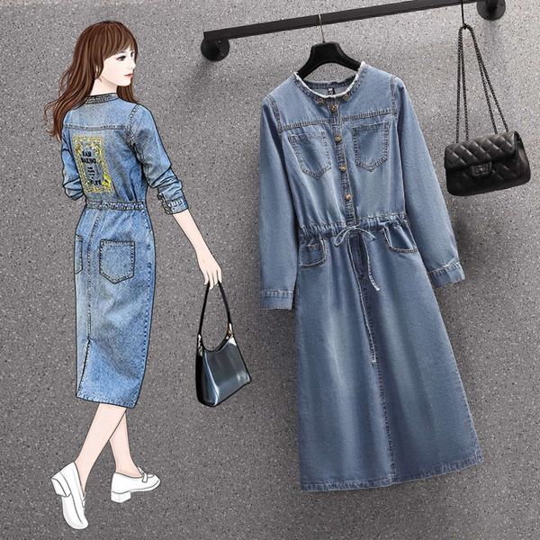 

denim new large women's dress in spring 2021, Black;gray