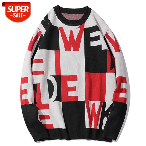 

2020 hip hop letter printed knitted sweater pullover men harajuku fashion male oversized knitwear casual streetwear sweaters #ae3a, White;black
