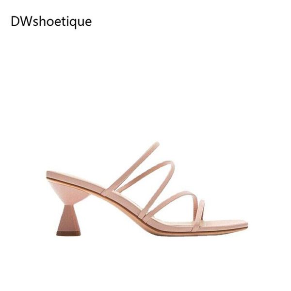 

slippers summer strap women slides strange heel casual square toe sandals, Black