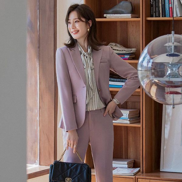 

women's two piece pants fabric formal women business suits with and jackets autumn winter ol styles ladies office blazers, White