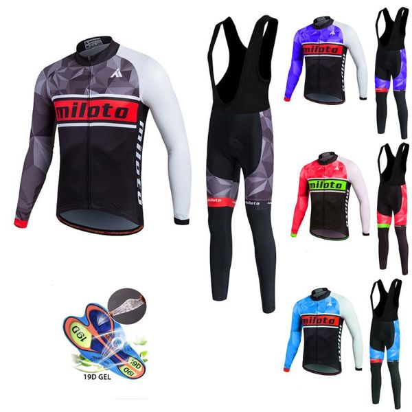 

racing sets 2021 miloto breathable men's long-sleeved mountain bike clothing bicycle suit autumn jersey clothes cycling bib pants, Black;blue