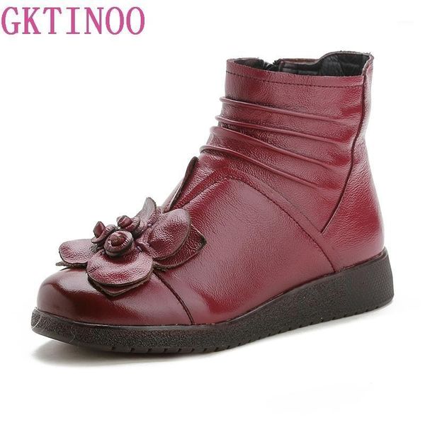 

boots gktinoo 2021 women winter ankle handmade velvet flat with shoe comfortable casual shoes snow1, Black