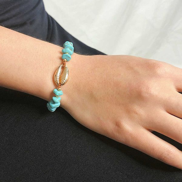

jewelry simple adjustable beaded hand ornament irregular personality pine stone shell woven bracelet, Silver