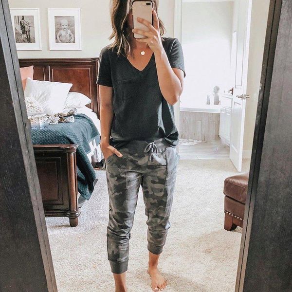 

women clothes set 2 piece summer short sleeve t-shirt cargo pants casual camouflage printed ladies outfits clothing set q30, Gray